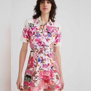 Desigual Floral Mini Dress - Pink and White